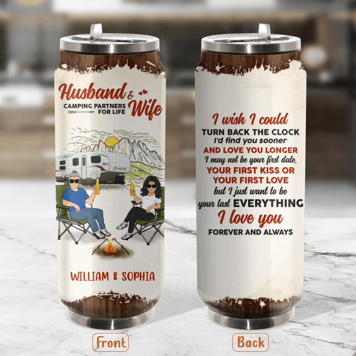 Custom Personalized Camping Soda Can Tumbler - Gift Idea For Camping Lover/ Couple - Husband & Wife Camping Partners For Life