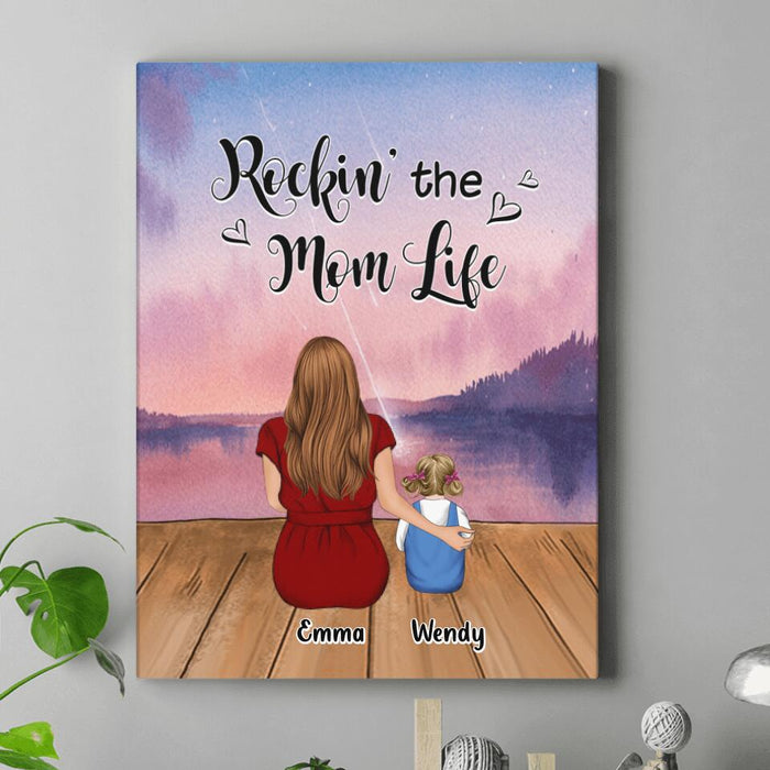 Custom Personalized Mom Canvas - Mom With Upto 5 Children - Best Gift For Mother's Day/Family - Rockin' The Mom Life