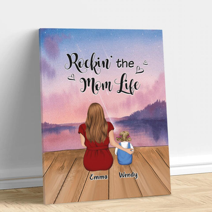 Custom Personalized Mom Canvas - Mom With Upto 5 Children - Best Gift For Mother's Day/Family - Rockin' The Mom Life