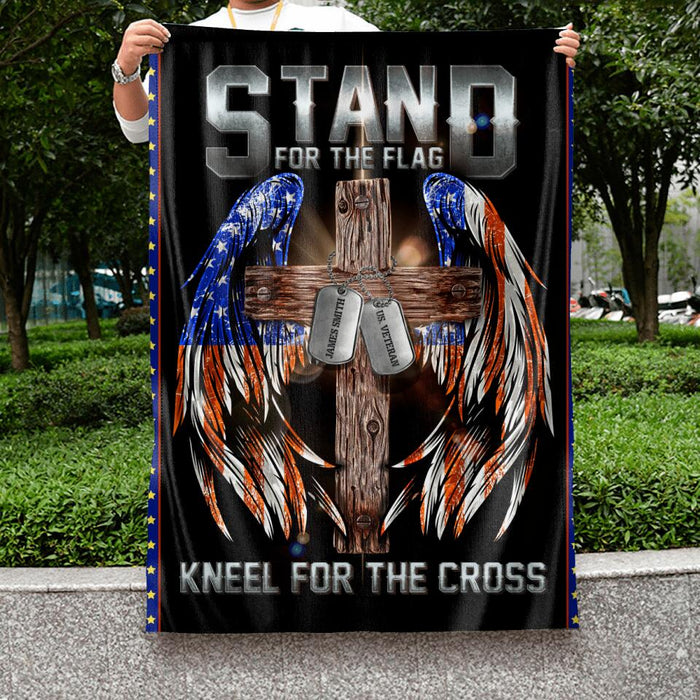 Custom Personalized U.S Veteran Flag Sign - Gift Idea for Father/Veteran/ Independence Day - Stand For The Flag Kneel For The Cross