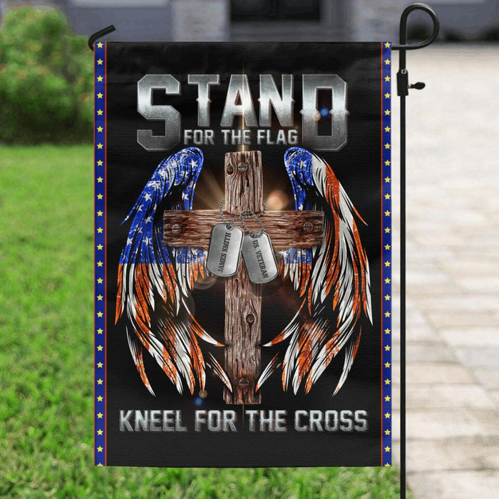 Custom Personalized U.S Veteran Flag Sign - Gift Idea for Father/Veteran/ Independence Day - Stand For The Flag Kneel For The Cross