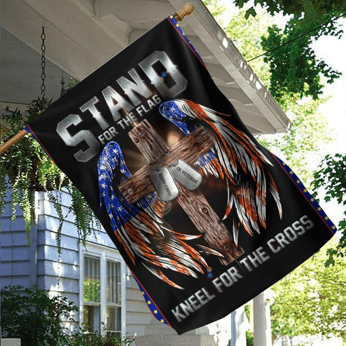 Custom Personalized U.S Veteran Flag Sign - Gift Idea for Father/Veteran/ Independence Day - Stand For The Flag Kneel For The Cross