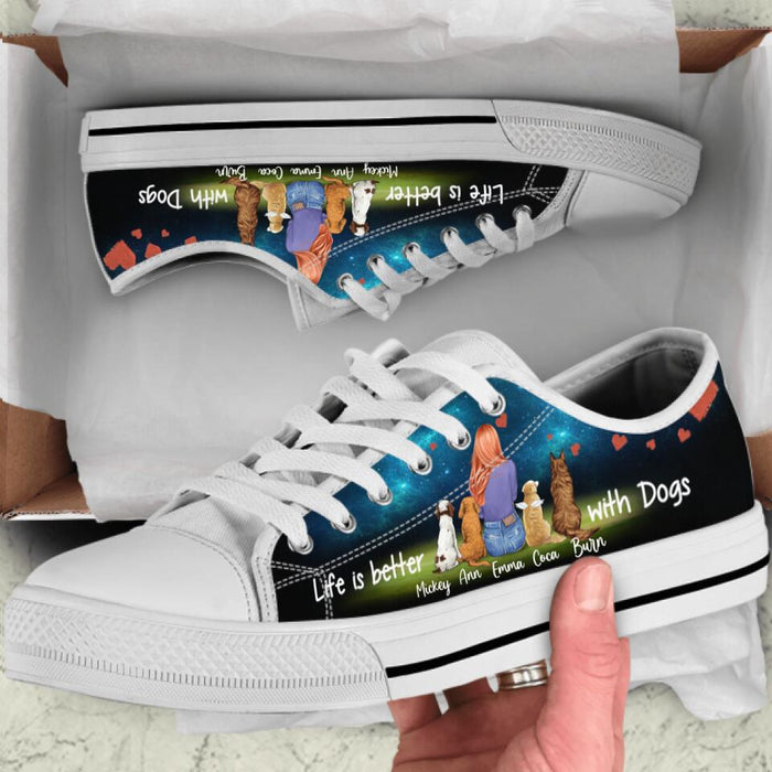 Personalized Dog Girl Low Top Sneakers - Life is better with Dogs