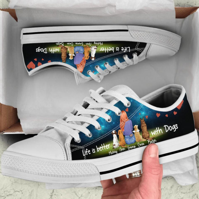 Personalized Dog Girl Low Top Sneakers - Life is better with Dogs