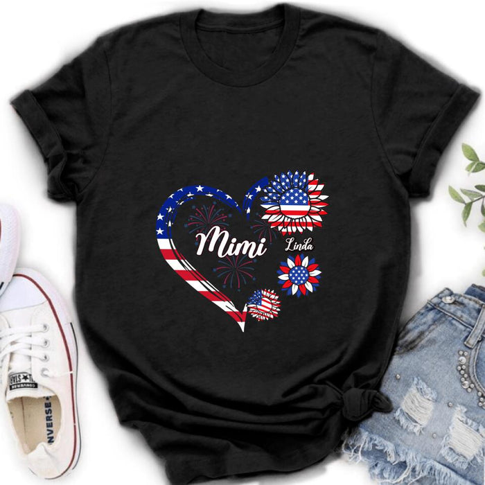 Custom Personalized Grandma T-shirt/Hoodie - Gift Idea For Grandma - Up To 10 Kids - Firework With Sunflower US Flag Funny Kids