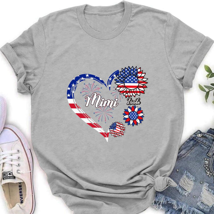 Custom Personalized Grandma T-shirt/Hoodie - Gift Idea For Grandma - Up To 10 Kids - Firework With Sunflower US Flag Funny Kids