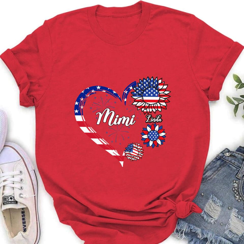 Personalized Grandma T-shirt/Hoodie - Gift Idea For Grandma - Up To 10 Kids - Firework With Sunflower US Flag Funny Kids
