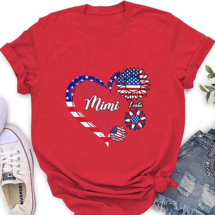 Custom Personalized Grandma T-shirt/Hoodie - Gift Idea For Grandma - Up To 10 Kids - Firework With Sunflower US Flag Funny Kids