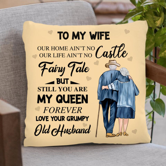 Custom Personalized Old Couple Quilt/Single Layer Fleece Blanket/Pillow Cover - Gift Idea For Father's Day/Old Couple - To My Wife, You Are My Queen