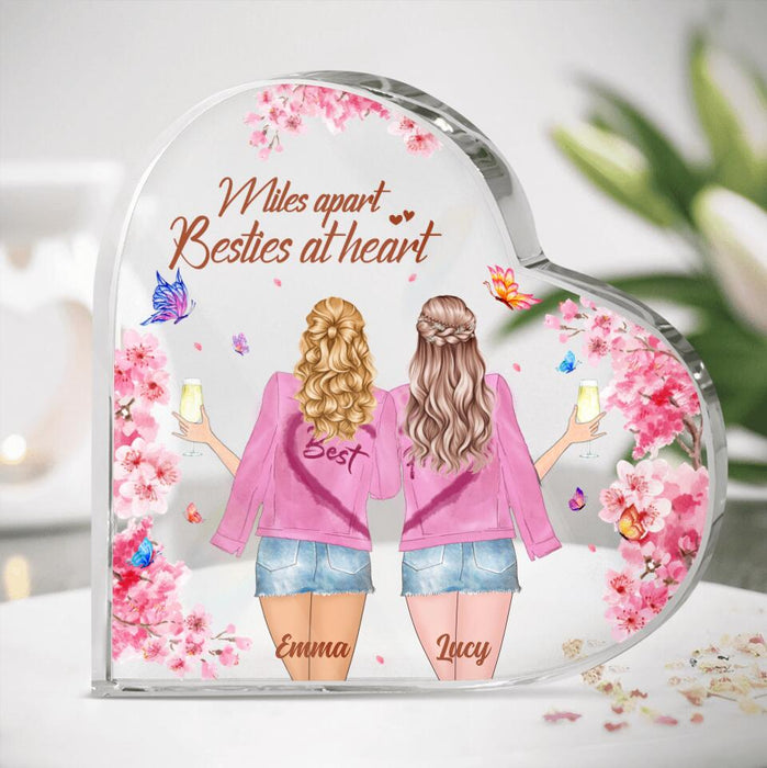 Custom Personalized Best Friends Crystal Heart - Gift Idea For Best Friends - Miles Apart Besties At Heart