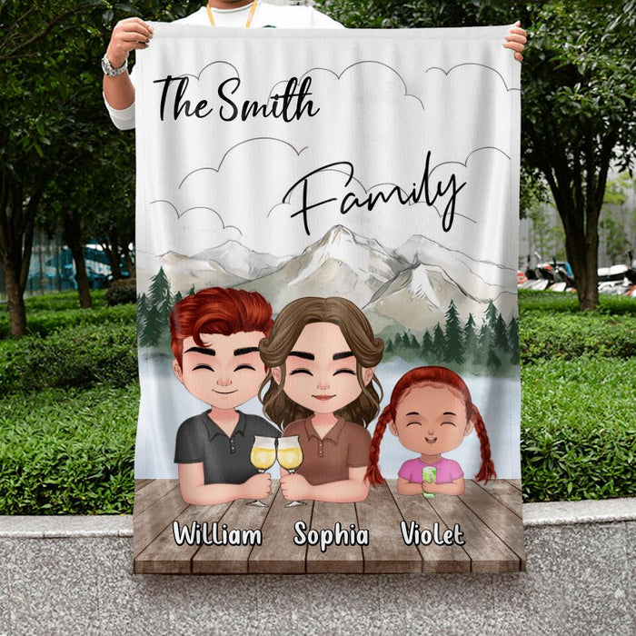 Custom Personalized Family Flag Sign - Upto 4 Adults And 2 Kids - Gift Idea for Father's Day/Mother's Day/Family