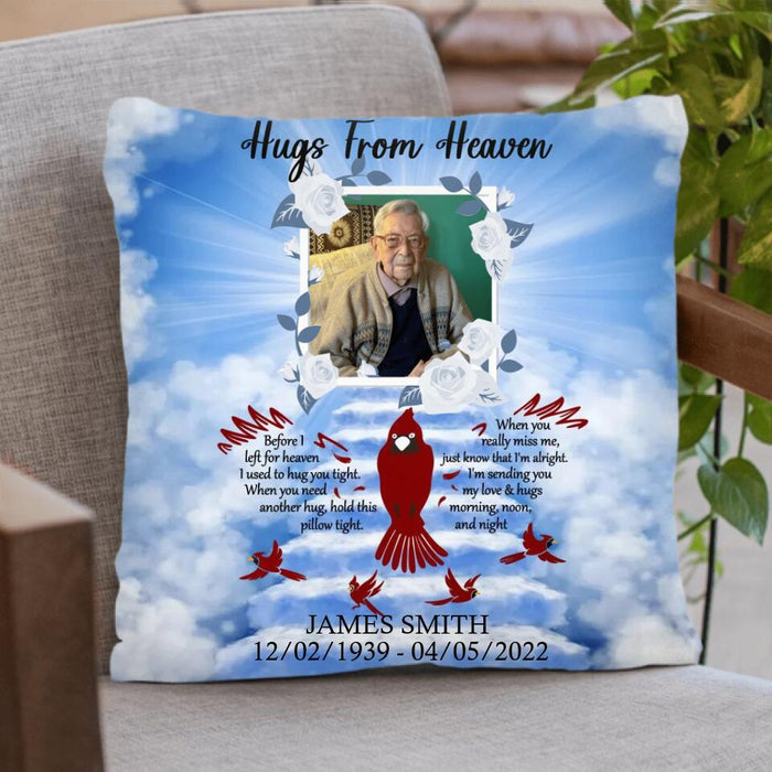 Custom Photo Pillow Cover - Memorial Gift Idea - Hugs From Heaven