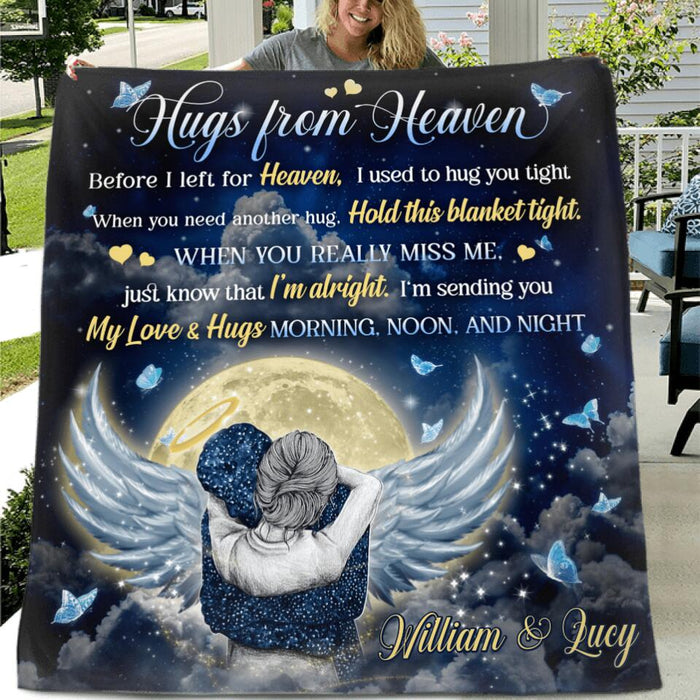 Custom Personalized Hugs From Heaven Blanket  - Memorial Gift Idea - I'm Sending You My Love & Hugs Morning, Noon and Night