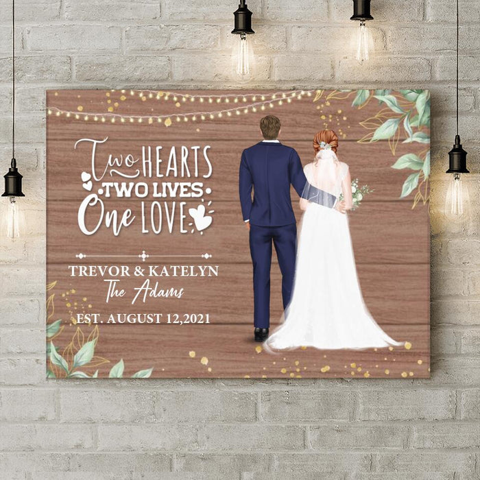 Custom Personalized Couple Wedding Horizontal Canvas - Gift Idea For Couple/Wedding/Wedding Anniversary - Two Hearts, Two Lives, One Love