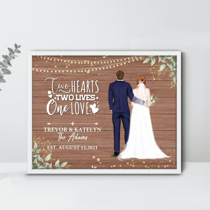 Custom Personalized Couple Wedding Poster - Gift Idea For Couple/Wedding/Wedding Anniversary - Two Hearts, Two Lives, One Love