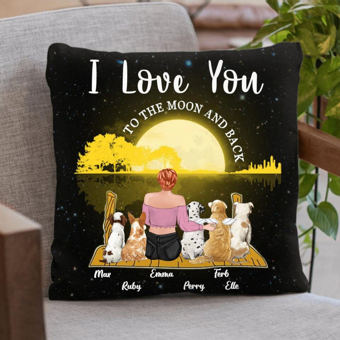 Custom Personalized Girl & Pet Moon Light Pillow Cover - Gift Idea For Pet Lover with up 5 Pets - I Love You To The Moon and Back