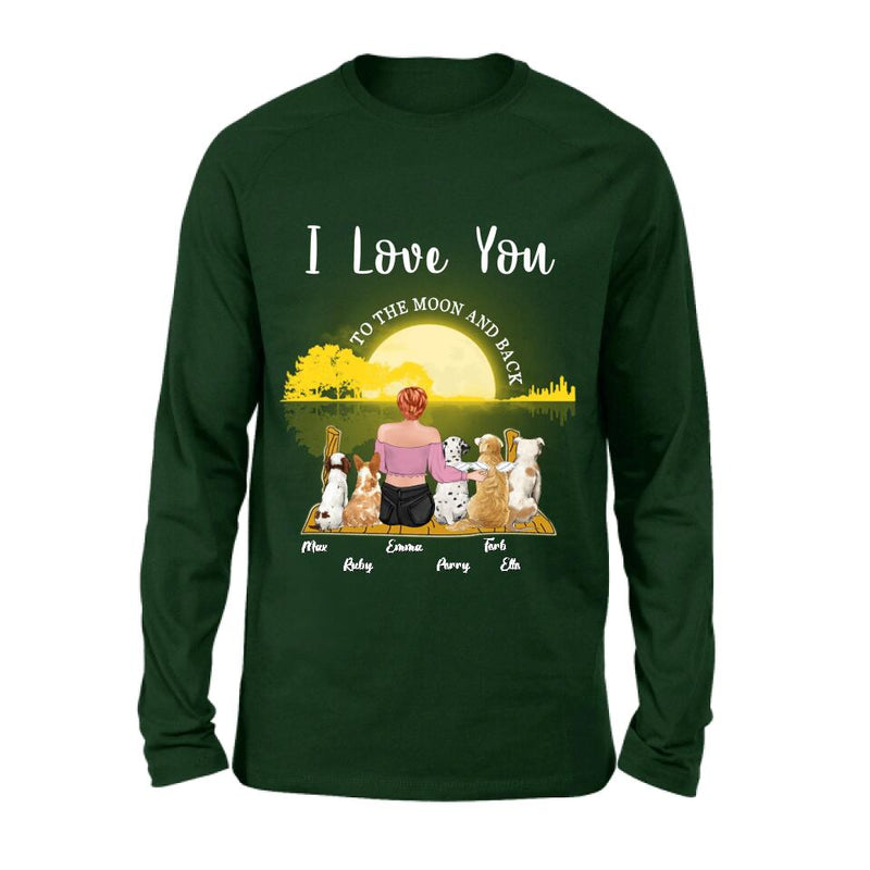 Personalized Girl & Pet Moon Light Shirt - Gift Idea For Pet Lover with up 5 Pets - I Love You To The Moon and Back