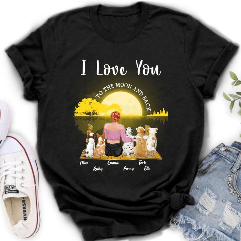 Personalized Girl & Pet Moon Light Shirt - Gift Idea For Pet Lover with up 5 Pets - I Love You To The Moon and Back