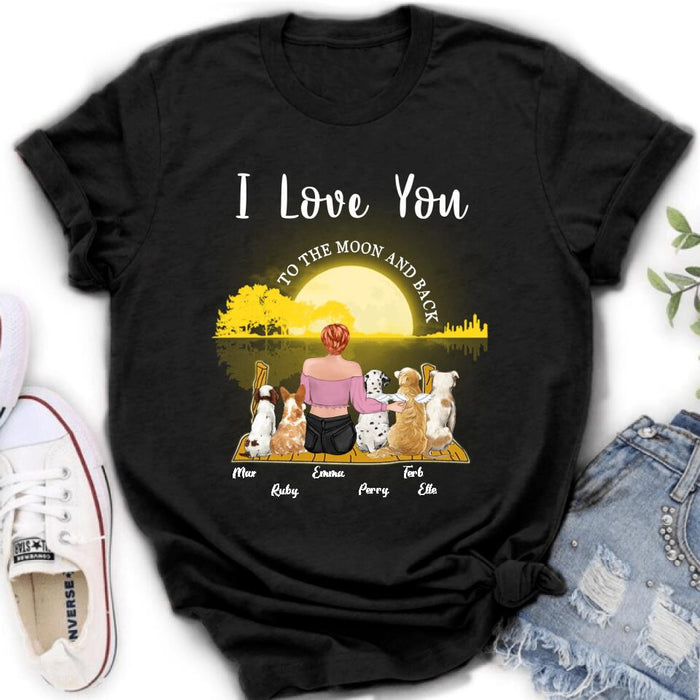 Custom Personalized Girl & Pet Moon Light Shirt - Gift Idea For Pet Lover with up 5 Pets - I Love You To The Moon and Back