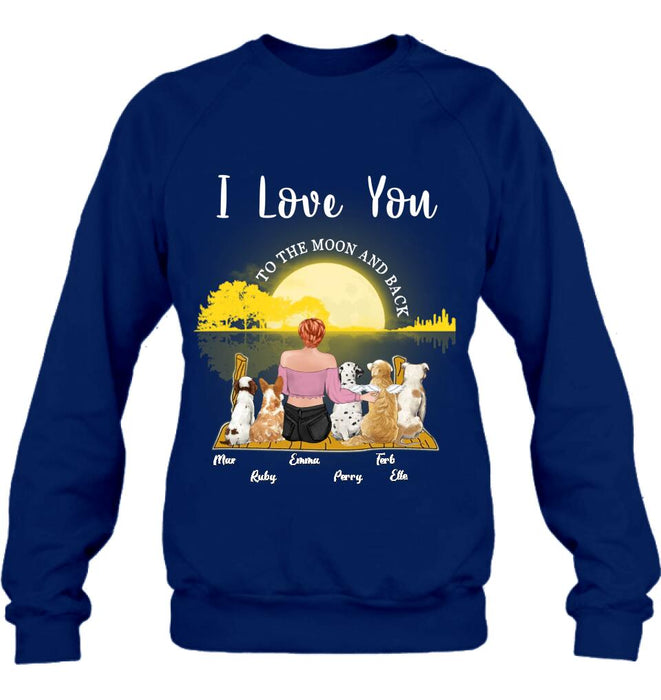 Custom Personalized Girl & Pet Moon Light Shirt - Gift Idea For Pet Lover with up 5 Pets - I Love You To The Moon and Back