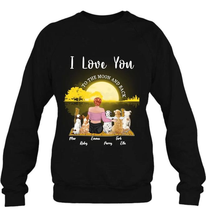 Custom Personalized Girl & Pet Moon Light Shirt - Gift Idea For Pet Lover with up 5 Pets - I Love You To The Moon and Back