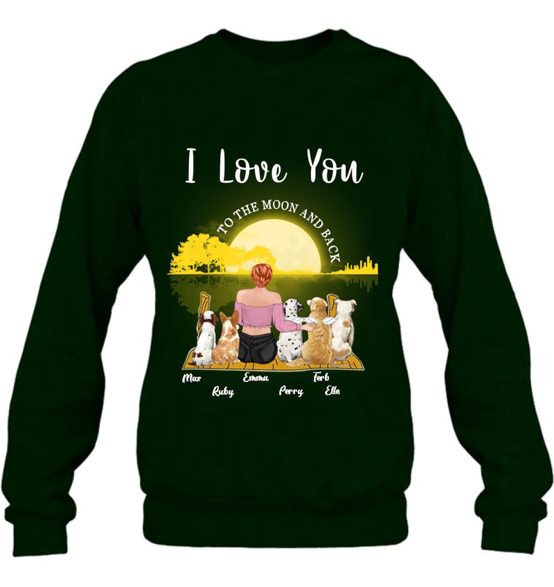 Personalized Girl & Pet Moon Light Shirt - Gift Idea For Pet Lover with up 5 Pets - I Love You To The Moon and Back