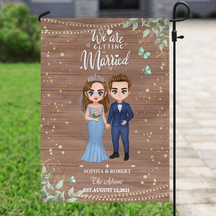 Custom Personalized Chibi Couple Wedding Flag Sign - Gift Idea For Wedding/ Anniversary Gift - We Are Getting Married