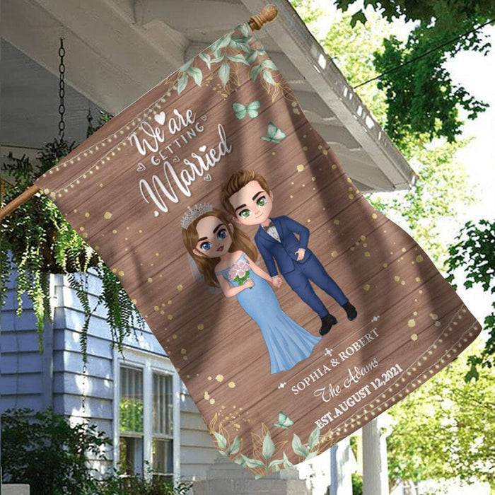 Custom Personalized Chibi Couple Wedding Flag Sign - Gift Idea For Wedding/ Anniversary Gift - We Are Getting Married