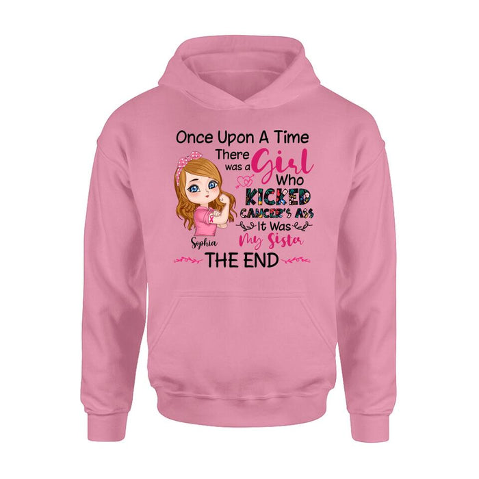 Custom Personalized Breast Cancer T-shirt/ Long Sleeve/ Sweatshirt/ Hoodie - Once Upon A Time There Was A Girl Who Kicked Cancer's Ass