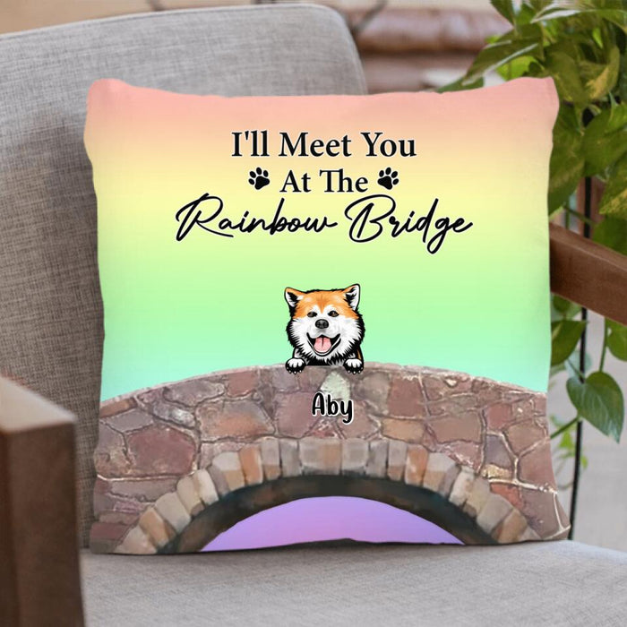 Custom Personalized Memorial Dog Pillow Cover - Memorial Gift Idea For Dog Lovers - Up To 4 Dogs - I'll Meet You At The Rainbow Bridge