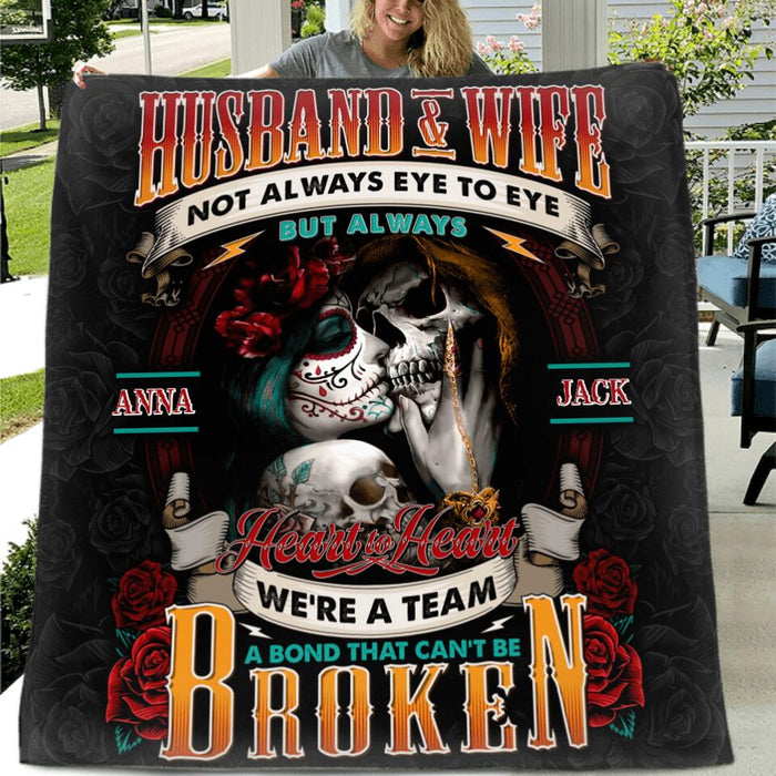 Skull Couple Single Layer Fleece/ Quilt - Gift Idea For Couple - Husband & Wife Not Always Eye To Eye But Always Heart To Heart