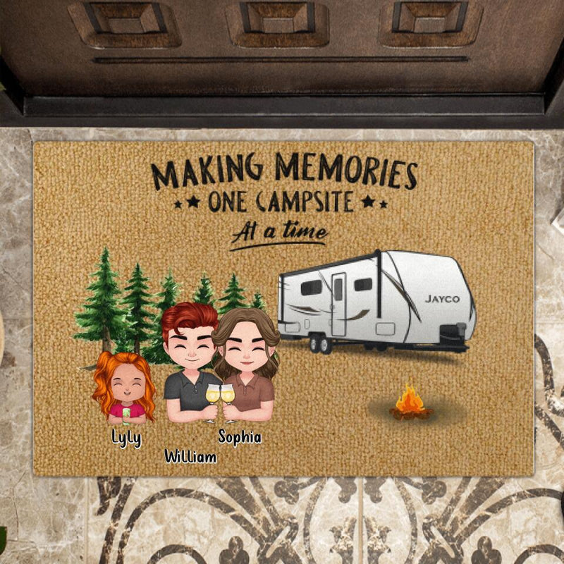Personalized Chibi Family Camping Doormat - Gift Idea For Family - Parents With Up To 4 Kids And 2 Dogs - Making Memories One Campsite At A Time