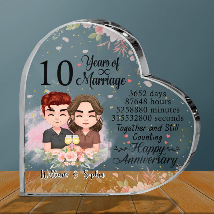 Custom Personalized Chibi Couple Crystal Heart - Best Gift Idea For Couple/Anniversary - Together And Still Counting Happy Anniversary