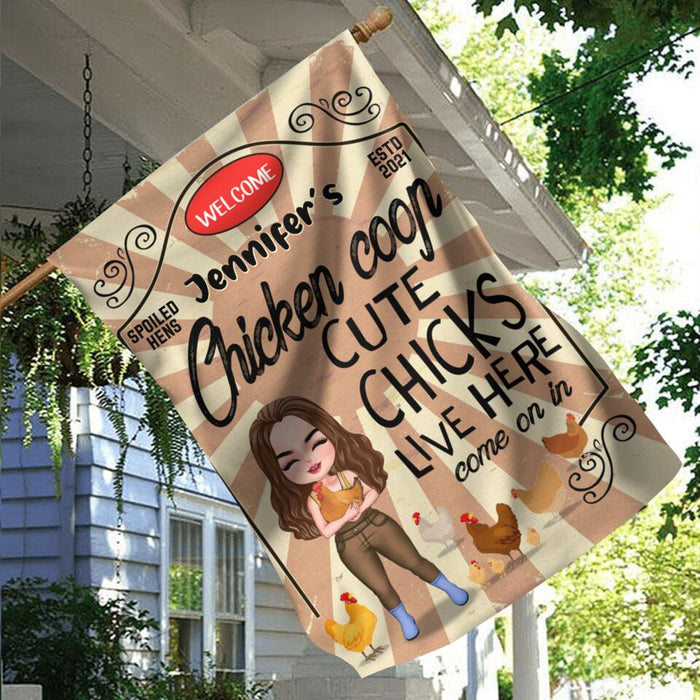 Custom Personalized Cute Chicks Live Here Flag Sign - Chicken Coop Decor Gift For Couple/ Chicken Lover