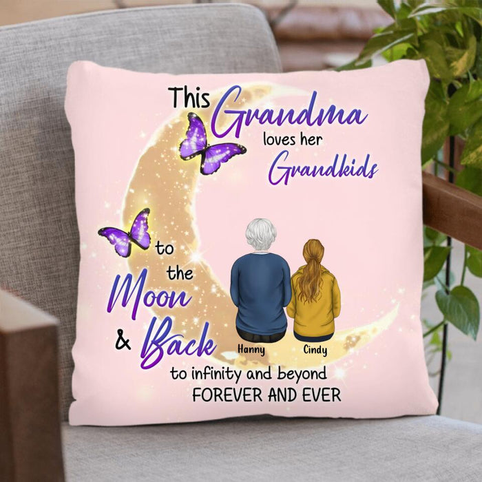 Custom Personalized Grandma Pillow Cover - Up to 5 Kids - This Grandma Loves Her Grandkids To The Moon And Back