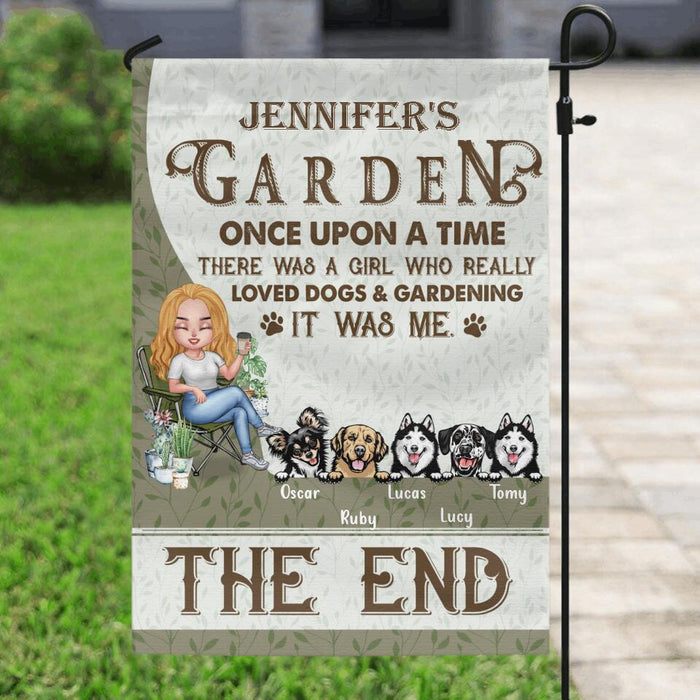 Custom Personalized Garden Flag Sign - Upto 5 Pets - Funny Gardening Gift For Dog/ Cat Lover - Once Upon A Time There Was A Girl Who Really Loved Dogs & Gardening