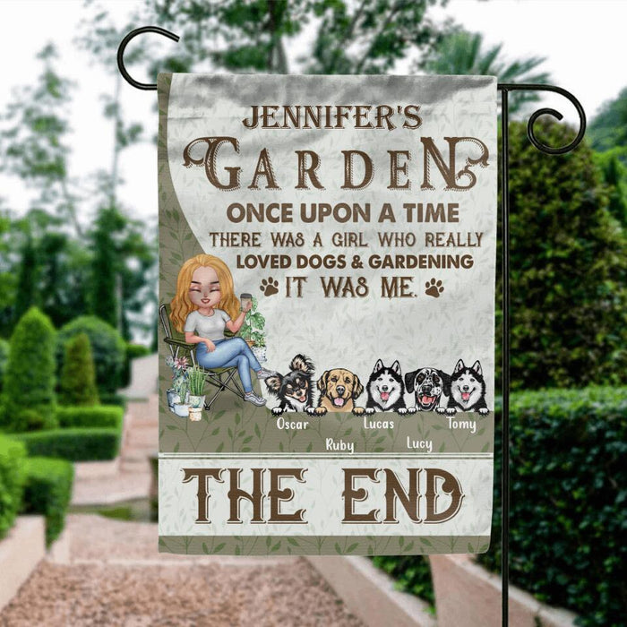 Custom Personalized Garden Flag Sign - Upto 5 Pets - Funny Gardening Gift For Dog/ Cat Lover - Once Upon A Time There Was A Girl Who Really Loved Dogs & Gardening