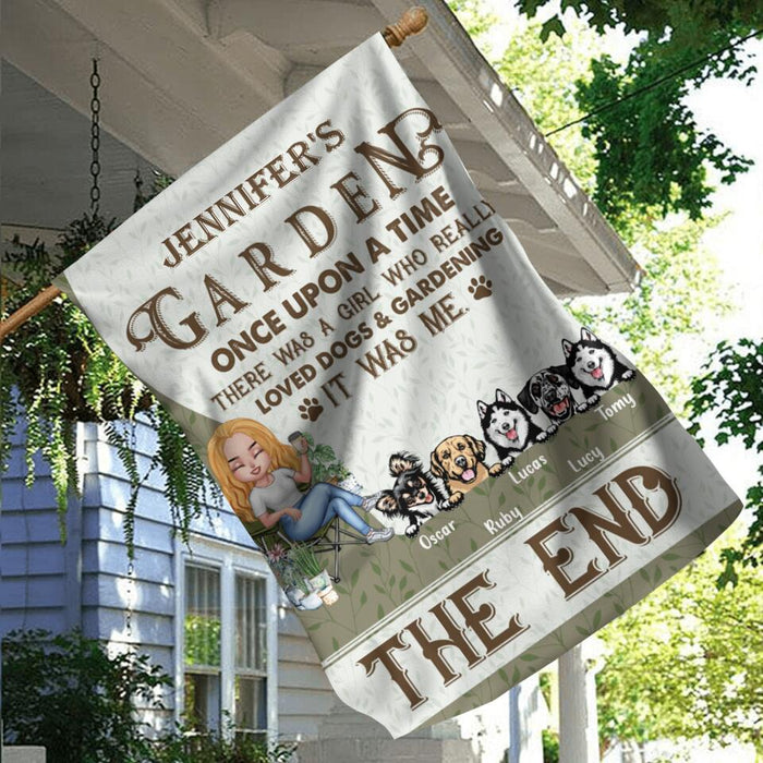 Custom Personalized Garden Flag Sign - Upto 5 Pets - Funny Gardening Gift For Dog/ Cat Lover - Once Upon A Time There Was A Girl Who Really Loved Dogs & Gardening