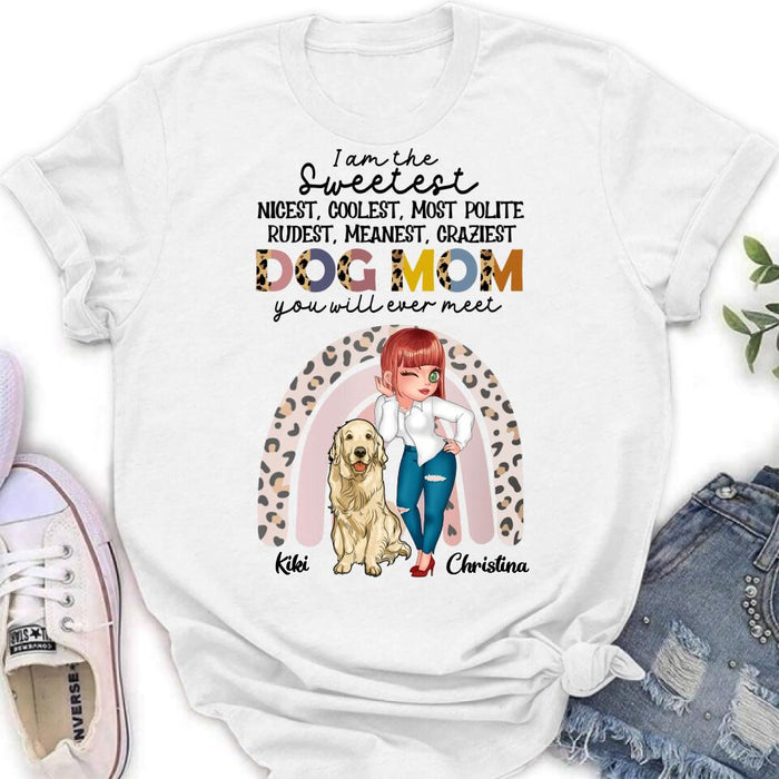 Custom Personalized Dog Mom Chibi T-Shirt/ Long Sleeve/ Sweatshirt/ Hoodie - Up to 4 Dogs - Gift For Dog Lover - I Am The Craziest Dog Mom