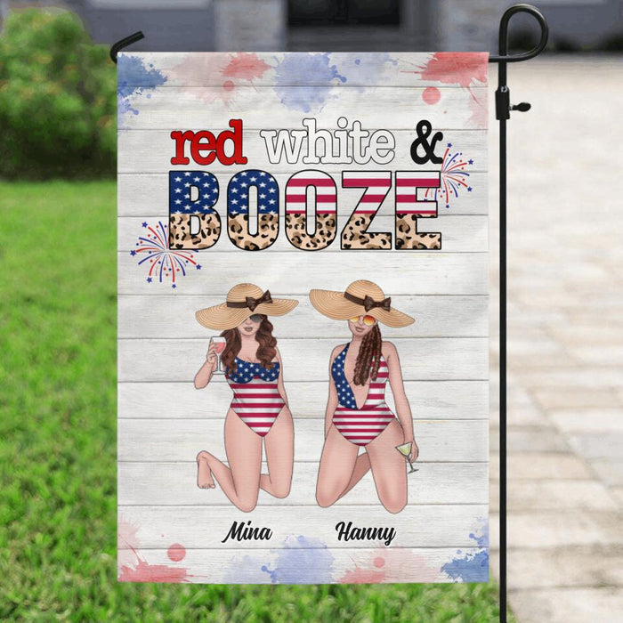 Custom Personalized Friends Flag Sign - Upto 6 People - Gift Idea For Friends/ Sisters/ Independence Day - Red, White And Boozed