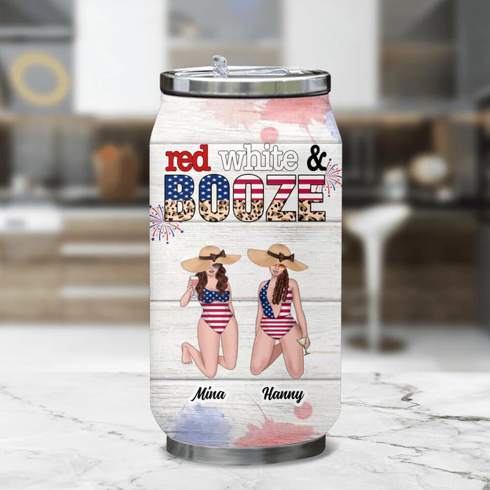 Custom Personalized Friends Soda Can Tumbler - Upto 6 People - Gift Idea For Friends/ Sisters/ Independence Day - Red, White And Boozed