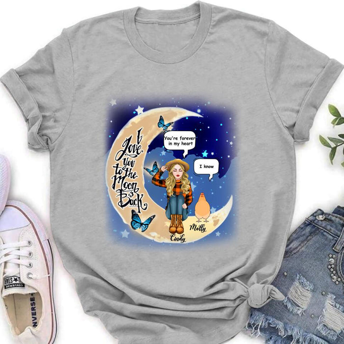 Personalized I Love You To The Moon & Back Chicken Lover Shirt/Pullover Hoodie - Up to 5 Chickens