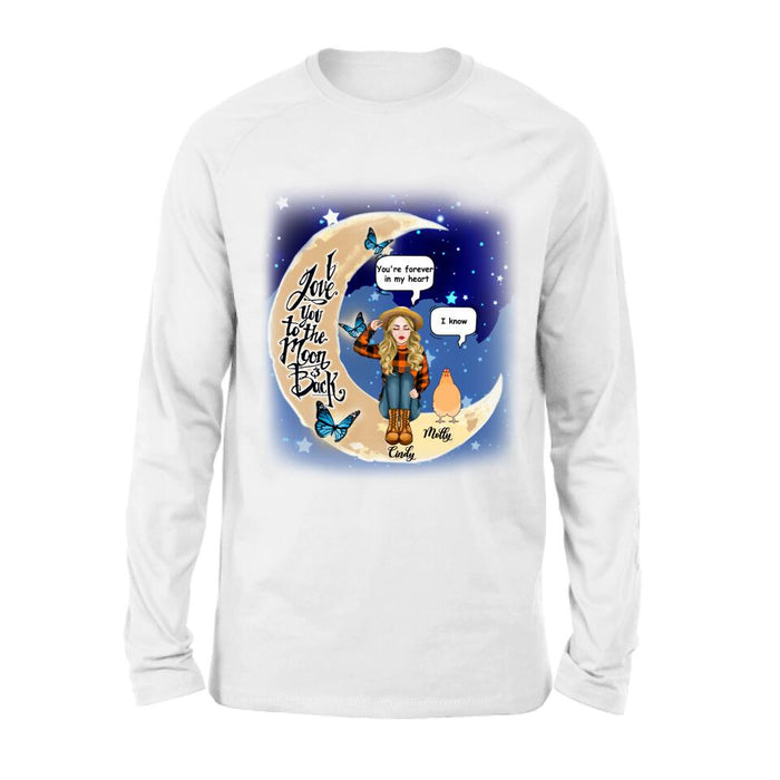 Personalized I Love You To The Moon & Back Chicken Lover Shirt/Pullover Hoodie - Up to 5 Chickens