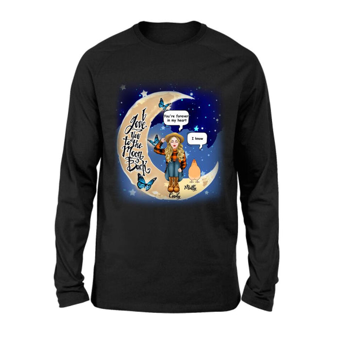 Personalized I Love You To The Moon & Back Chicken Lover Shirt/Pullover Hoodie - Up to 5 Chickens