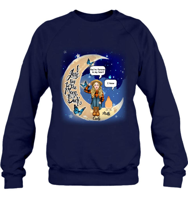 Personalized I Love You To The Moon & Back Chicken Lover Shirt/Pullover Hoodie - Up to 5 Chickens