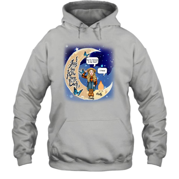 Personalized I Love You To The Moon & Back Chicken Lover Shirt/Pullover Hoodie - Up to 5 Chickens