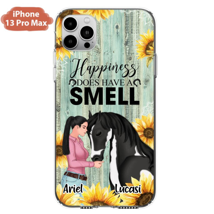 Custom Personalized Horse Girl Phone Case - Up to 3 Horses - Gift Idea for Horse Lover - Happiness Does Have A Smell - Case for iPhone/Samsung