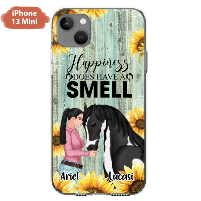 Custom Personalized Horse Girl Phone Case - Up to 3 Horses - Gift Idea for Horse Lover - Happiness Does Have A Smell - Case for iPhone/Samsung