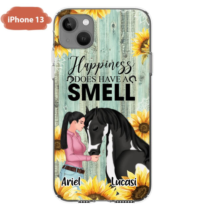 Custom Personalized Horse Girl Phone Case - Up to 3 Horses - Gift Idea for Horse Lover - Happiness Does Have A Smell - Case for iPhone/Samsung