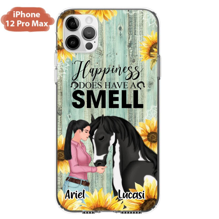 Custom Personalized Horse Girl Phone Case - Up to 3 Horses - Gift Idea for Horse Lover - Happiness Does Have A Smell - Case for iPhone/Samsung